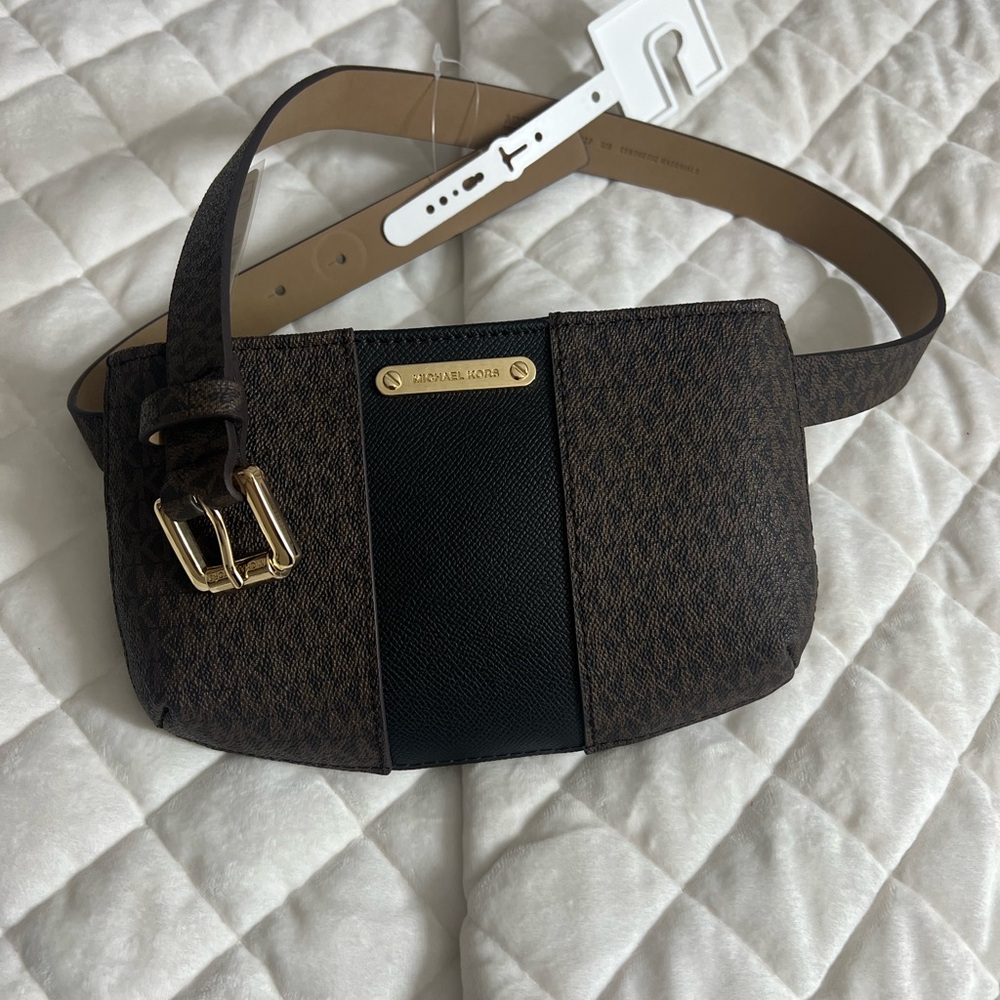 Michael Kors Textured Brown and Black Clutch